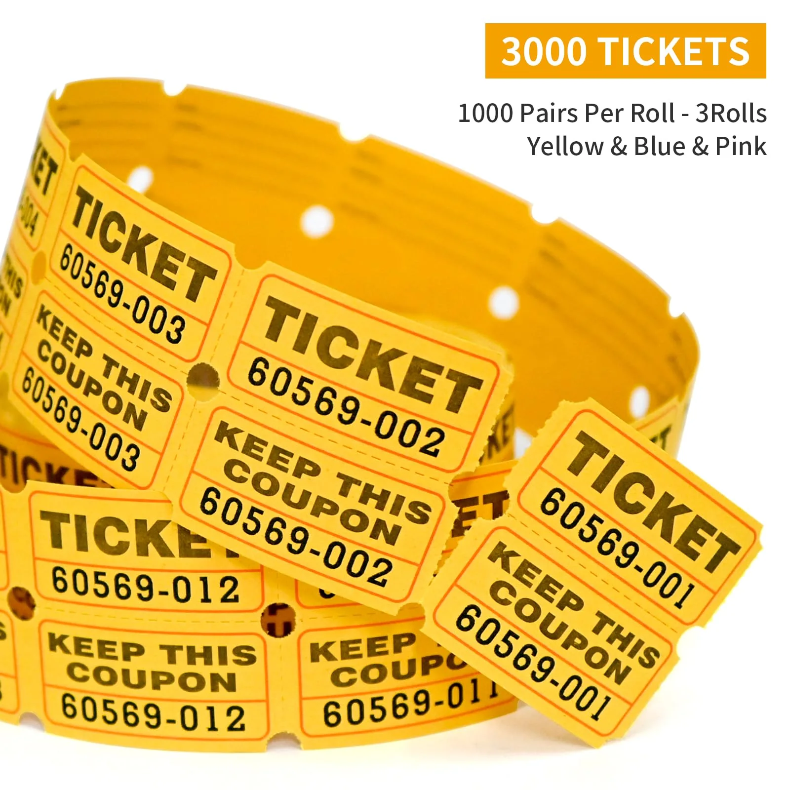 L LIKED 1000 Per Roll 2" x 2" Raffle Tickets with Perforations and Consecutive Numbers for Events,Entry,Class Reward,Fundraiser & Prizes-3 Rolls - Image 3