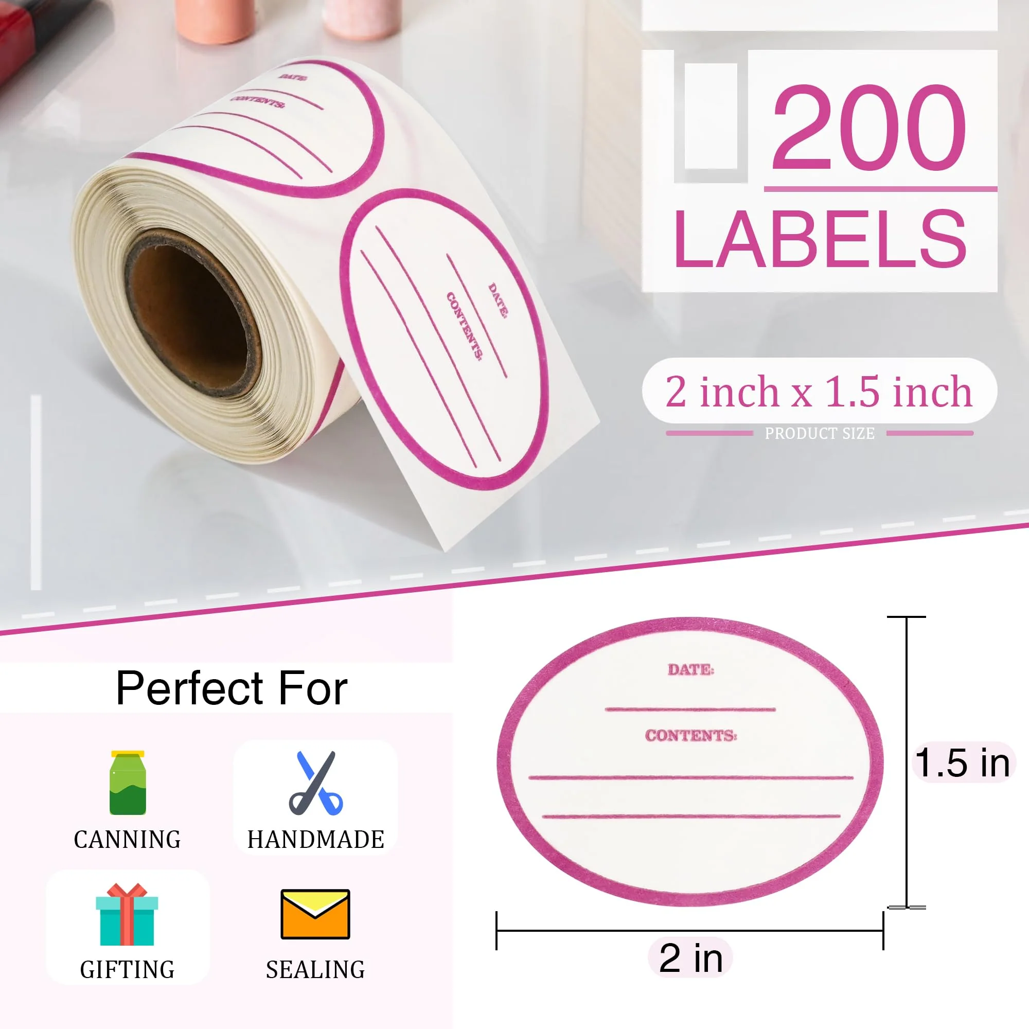 L LIKED 200 Stickers Dissolvable Food Labels for Containers 1 1/2" x 2"Canning Labels for Jars (Roll of 200) (1 Rolls) - Image 3