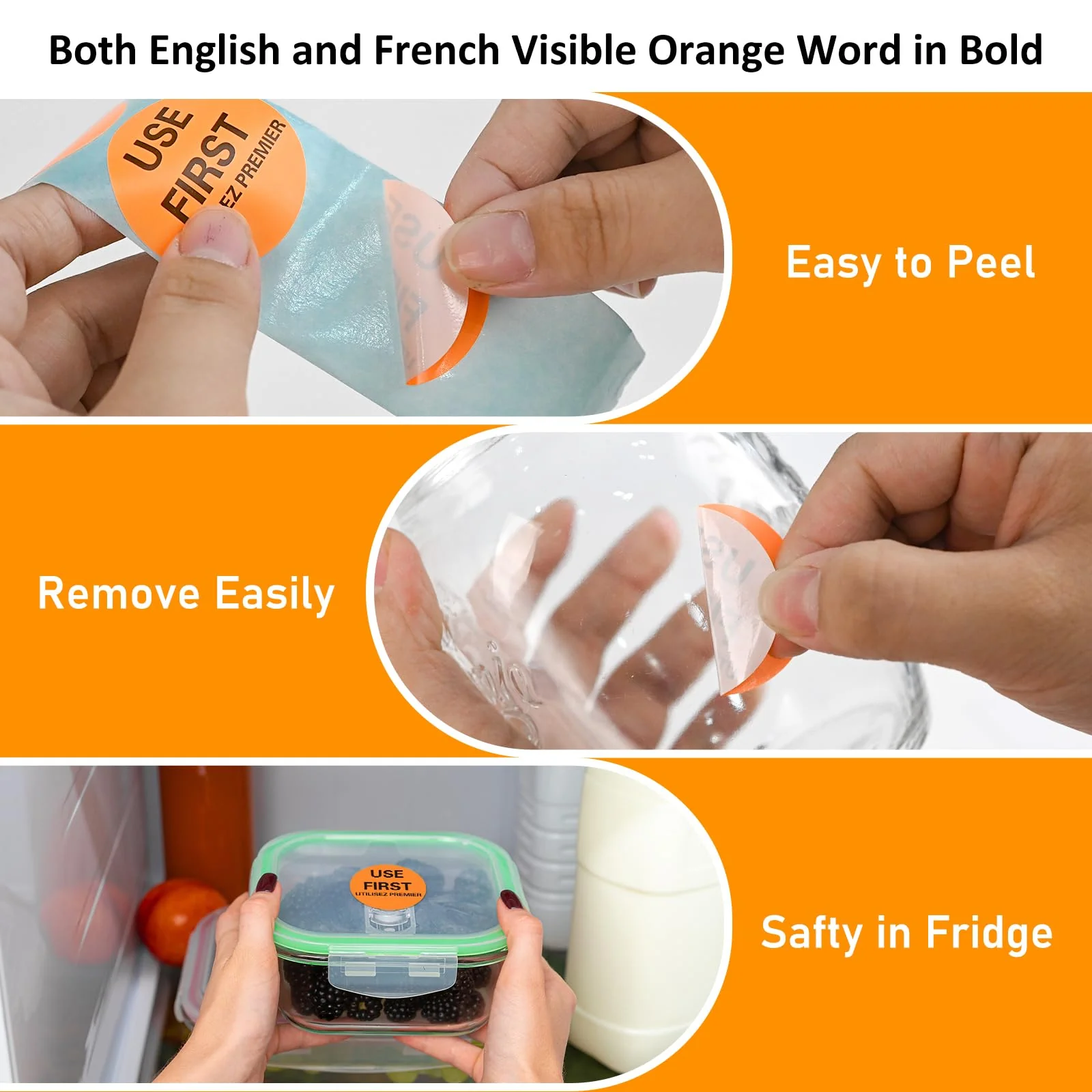L LIKED 2000 Pcs Use First Circle Stickers 1.5 Inch Round Inventory Control Labels for Restaurant Food Service 4 Rolls (Orange) - Image 3
