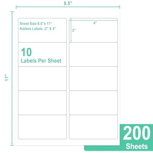 L LIKED Printable White Sticker Labels 2 x 4 Inches Mailing Labels, Laser/Inkjet Printing - Matte, 10 per Sheets - Image 7