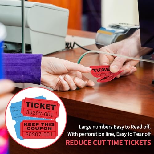 L LIKED 2000 Raffle Tickets Double Rolls 50/50 Stub Tickets with Consecutive Numbers 1000 Pairs per Roll,2 Rolls-Blue,Red - Image 3