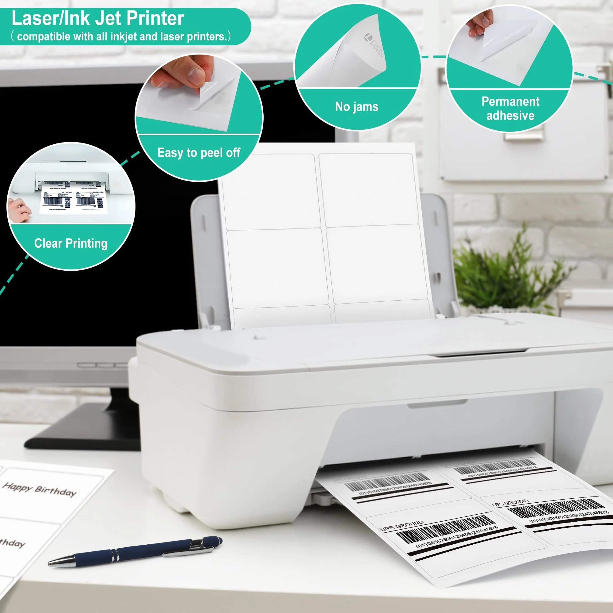 L Liked 3-1/3" x 4"  Printable White Sticker Labels, Laser/Inkjet Printing - Matte, Compatible with 5164, 5264 and 8164 Labels (6/sheet) - Image 4