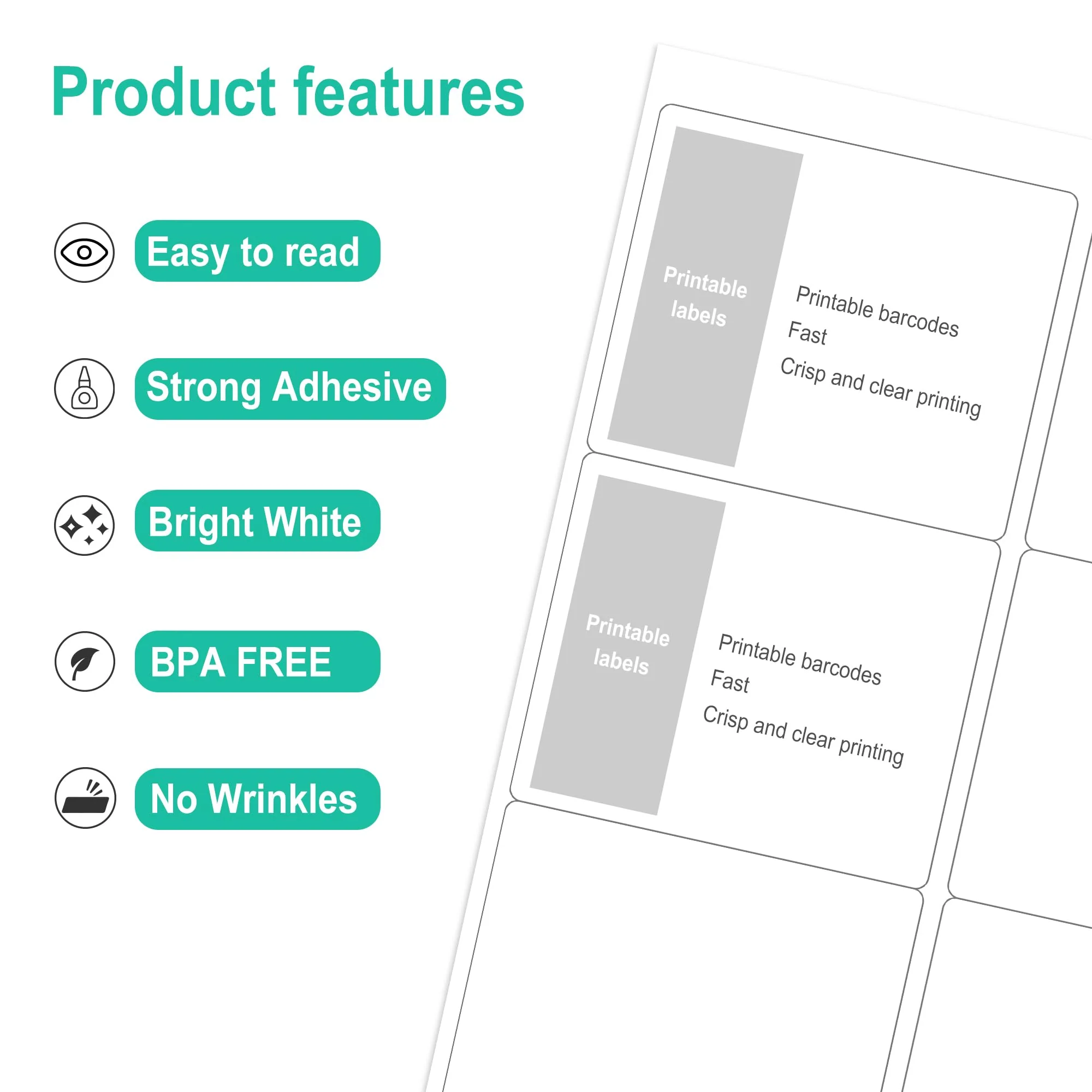 L Liked 3-1/3" x 4"  Printable White Sticker Labels, Laser/Inkjet Printing - Matte, Compatible with 5164, 5264 and 8164 Labels (6/sheet) - Image 5
