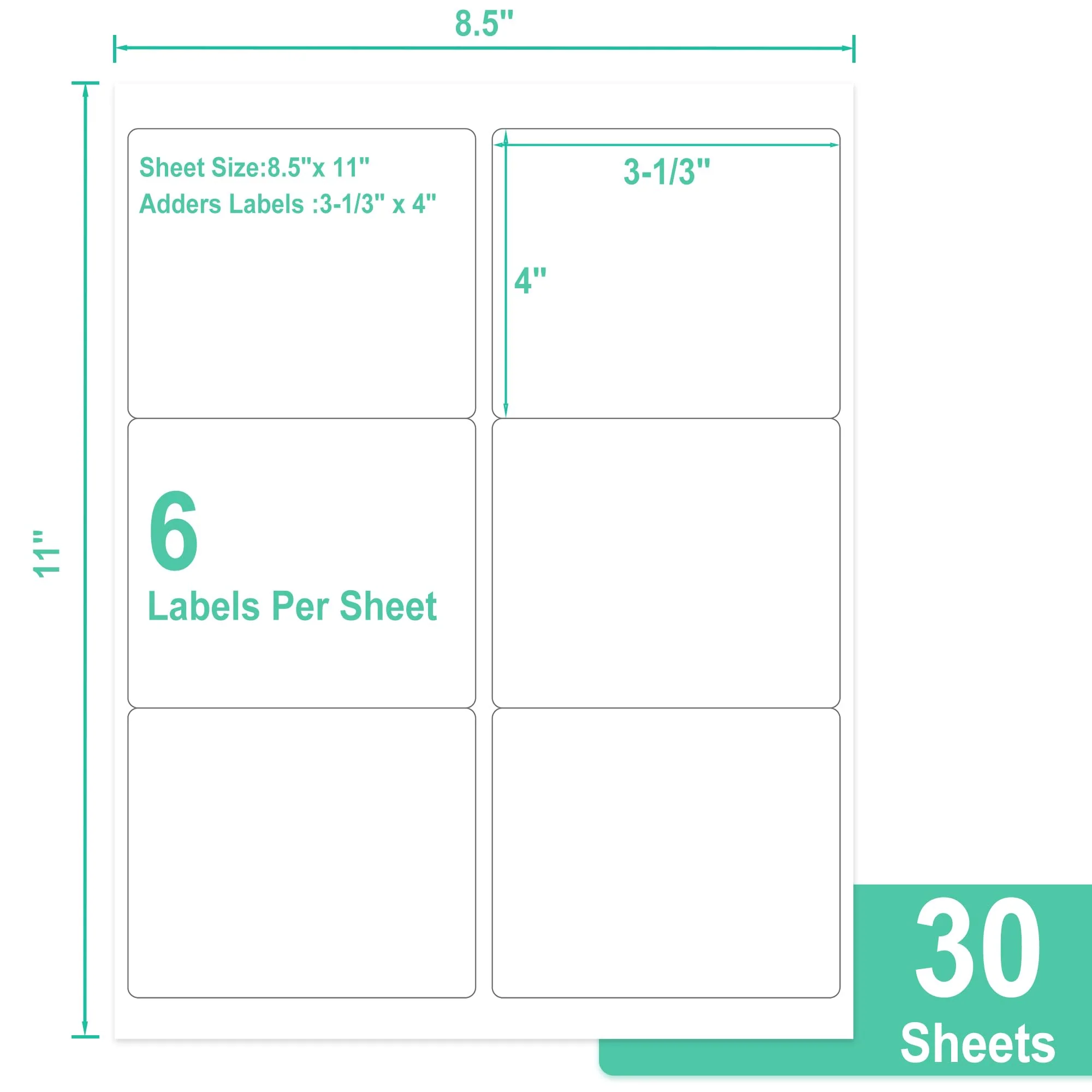 L Liked 3-1/3" x 4"  Printable White Sticker Labels, Laser/Inkjet Printing - Matte, Compatible with 5164, 5264 and 8164 Labels (6/sheet) - Image 6