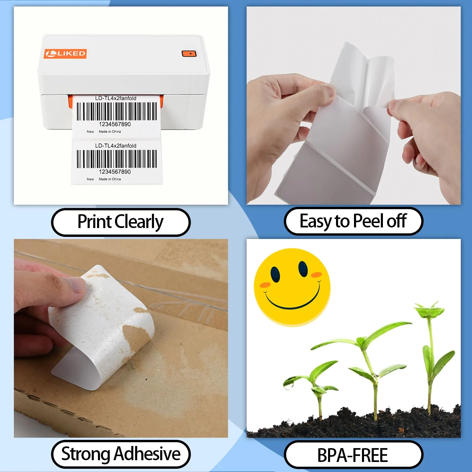 L LIKED 4" X 2" Fanfold Direct Thermal Labels - 500/1000 Total UPC and Shipping Labels Compatible with Zebra, Munbyn, and Rollo Thermal Printers - Image 3