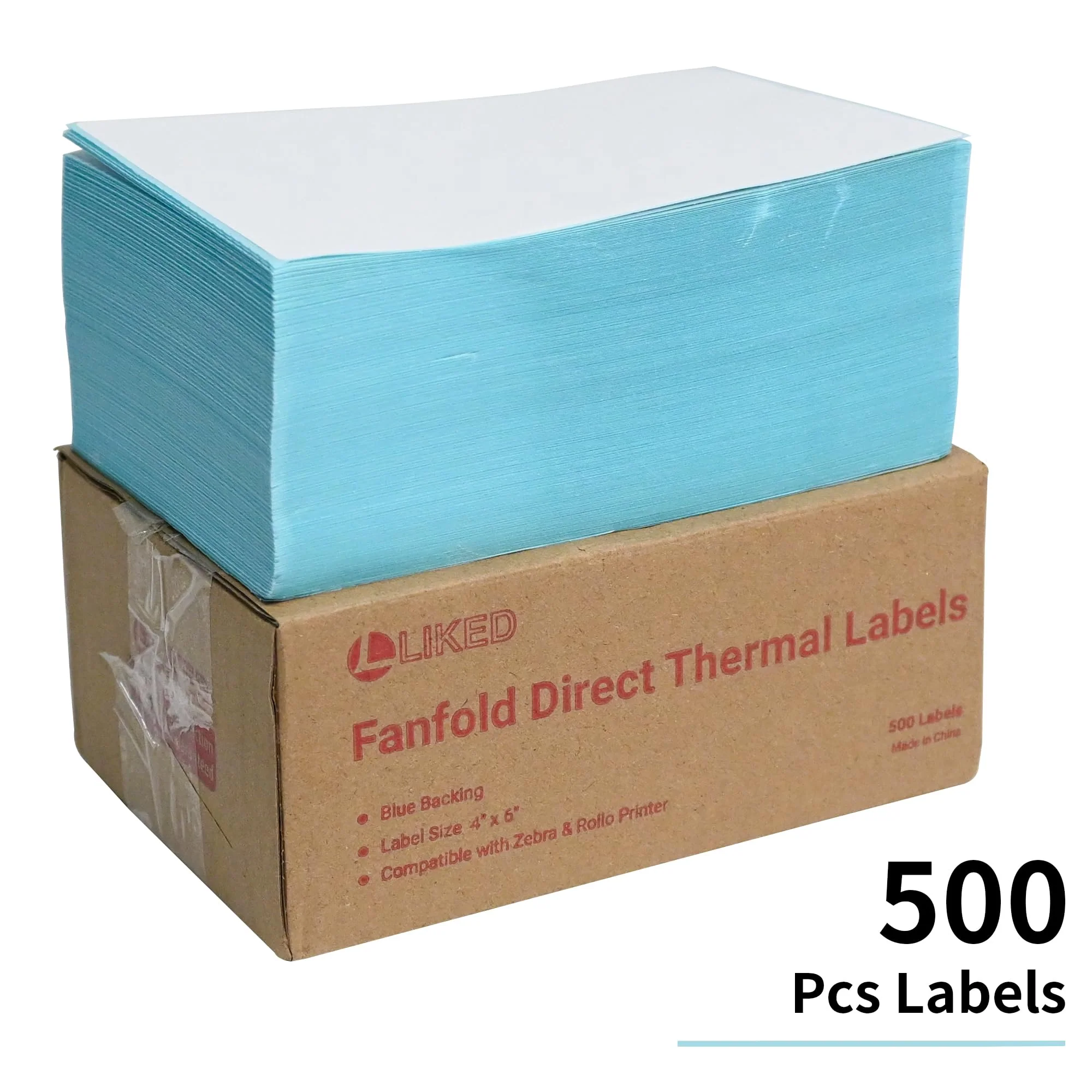 L LIKED 4" x 6" Fanfold Blue Direct Thermal Labels - Image 6