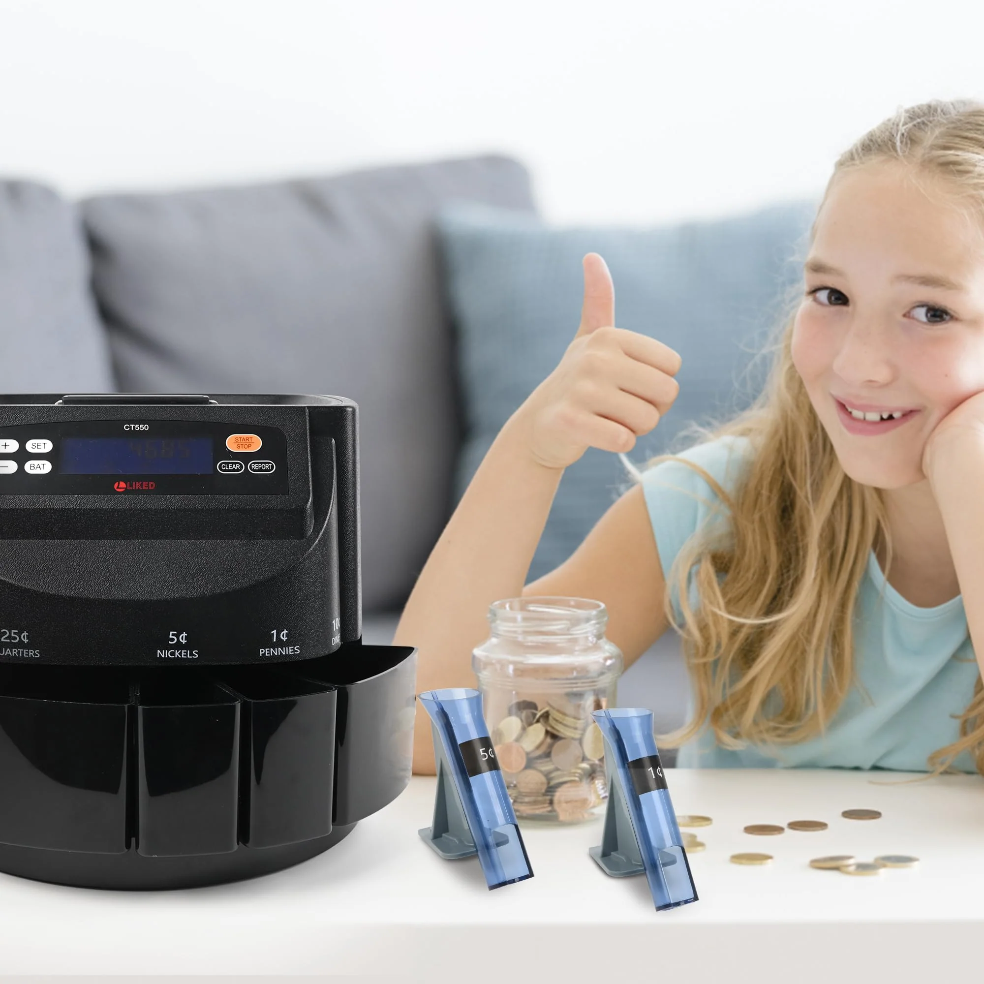 L LIKED CT550 USD Coin Sorter, Counter and Wrapper Machine Accurate sort for Nickels, Dimes, Quarters, Pennies, Dollars, Comes with 50 Performed Wrappers, 270 coins/min, LCD Display - Image 6