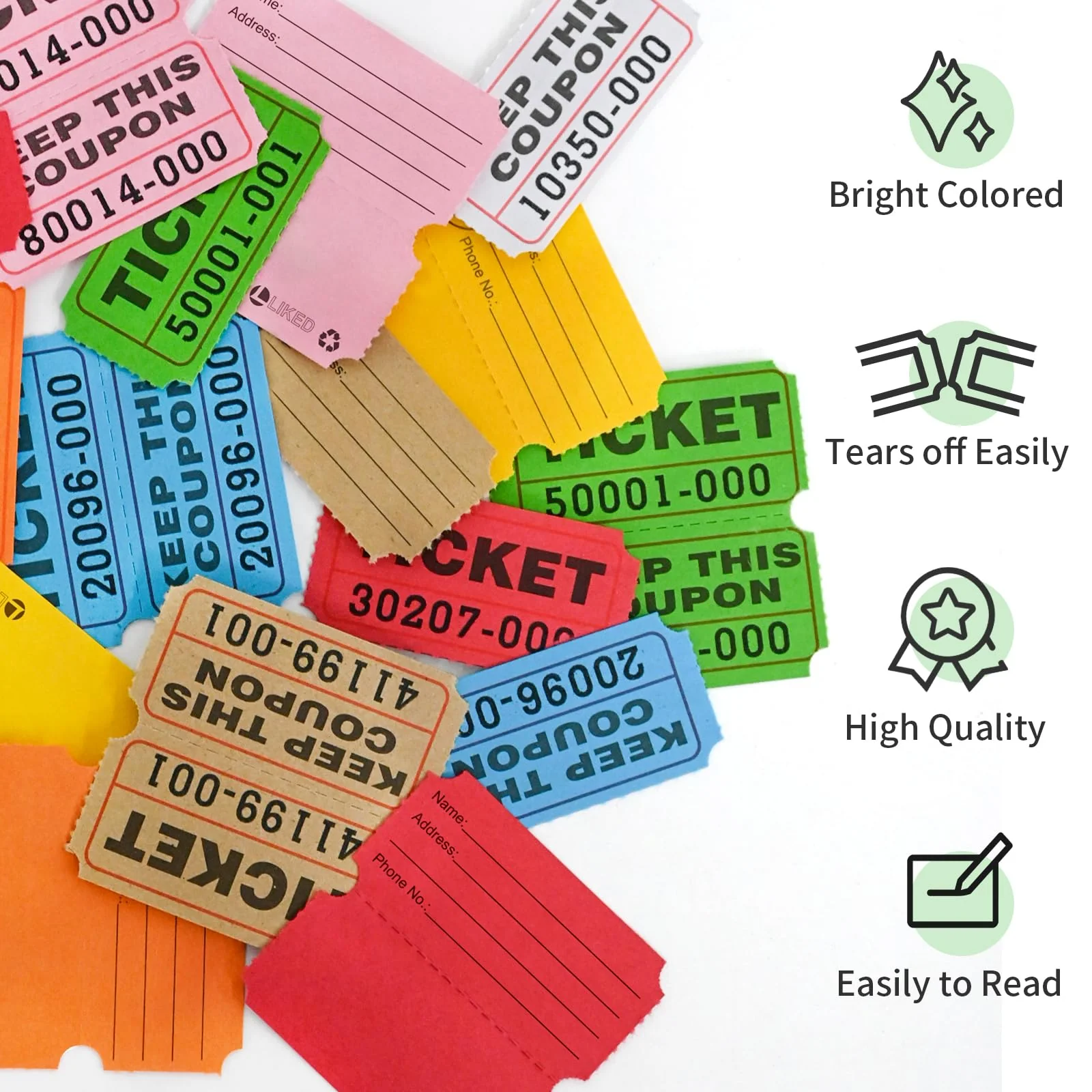 L LIKED Raffle Tickets Double Rolls 1000 per Roll 50/50 Raffle Tickets for Events, Entry, Class Reward, Fundraiser & Prizes - Image 3