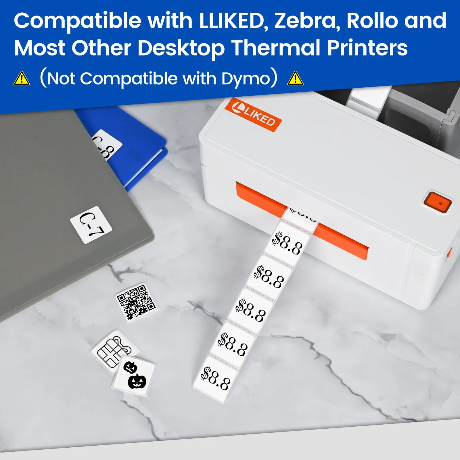 L LIKED Removable Direct Thermal Labels with Perforated Lines, Water and Oil Resistant, Compatible with Rollo, Zebra Desktop Printers and More - Image 6