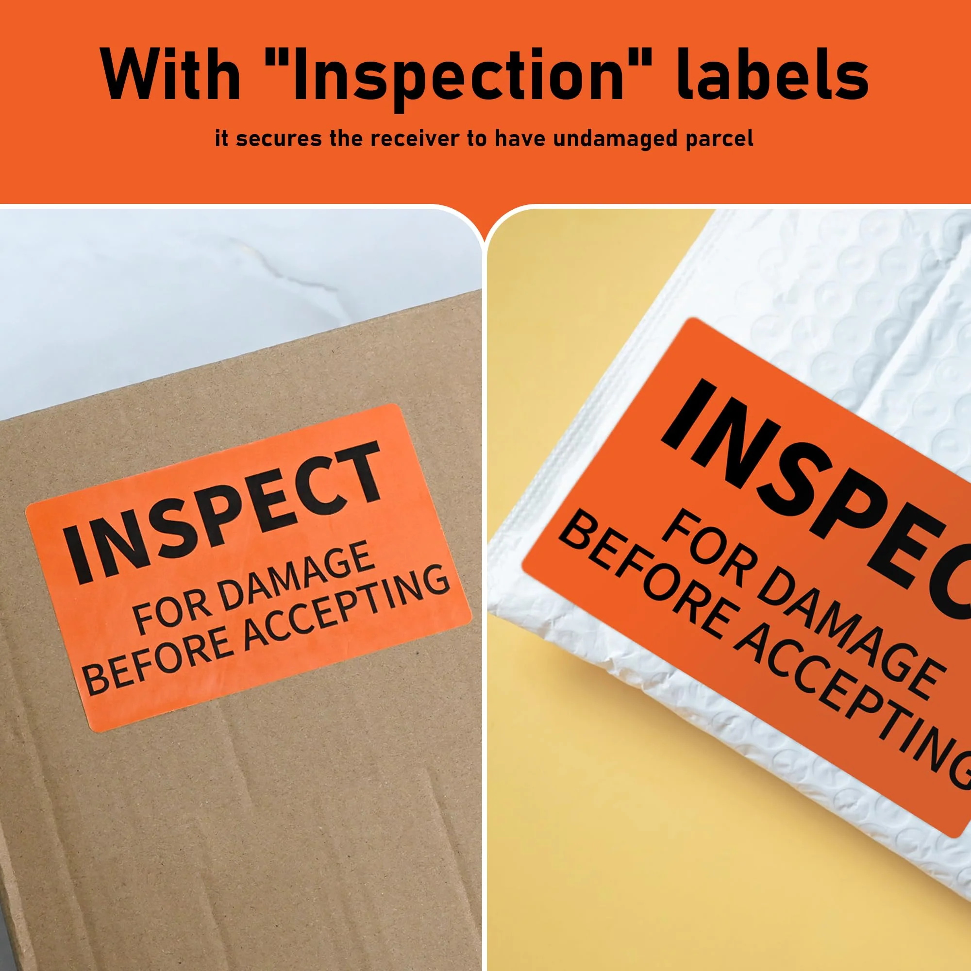 L LIKED Shipping Labels, 3" X 5" Inspect for Damage Before Accepting Warning Stickers for Shipping or Packing, Permanent Adhesive (500/Roll) - Image 3